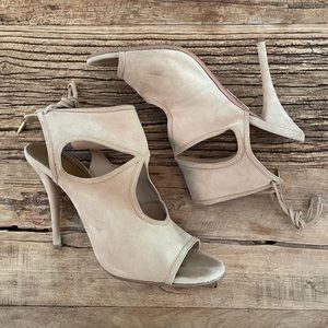 AQUAZURRA Nude Suede Lace Up Cutout Heeled Sandals